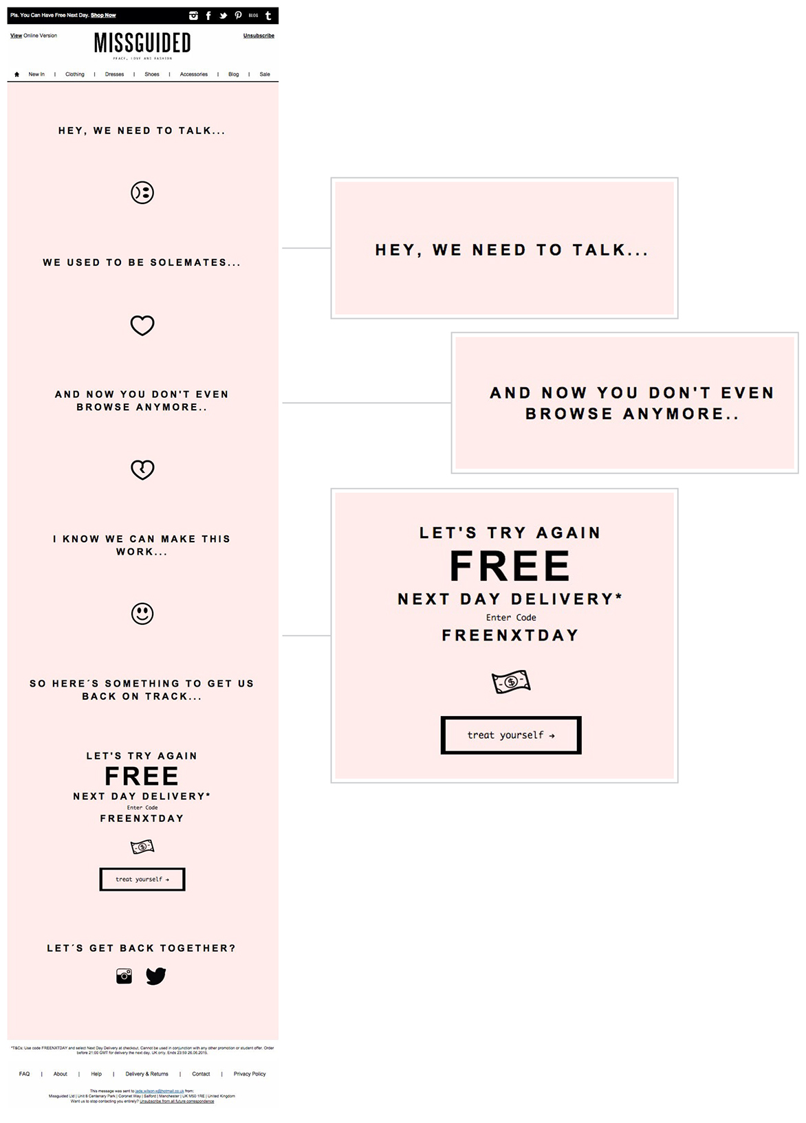 Missguided email showing Zeigarnik effect in action