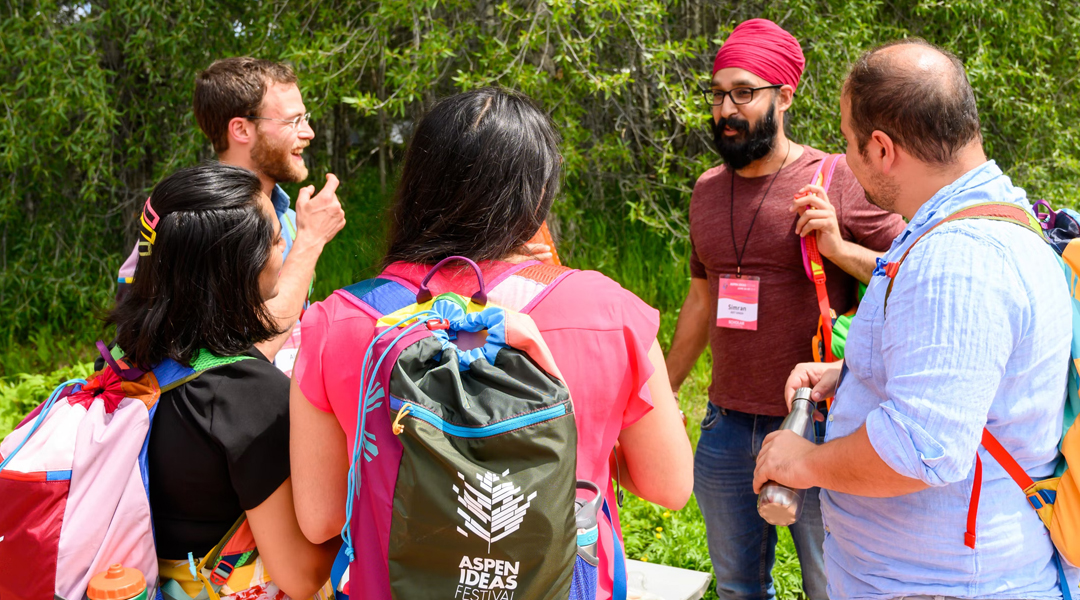 Aspen Ideas Festival attendees gather outside